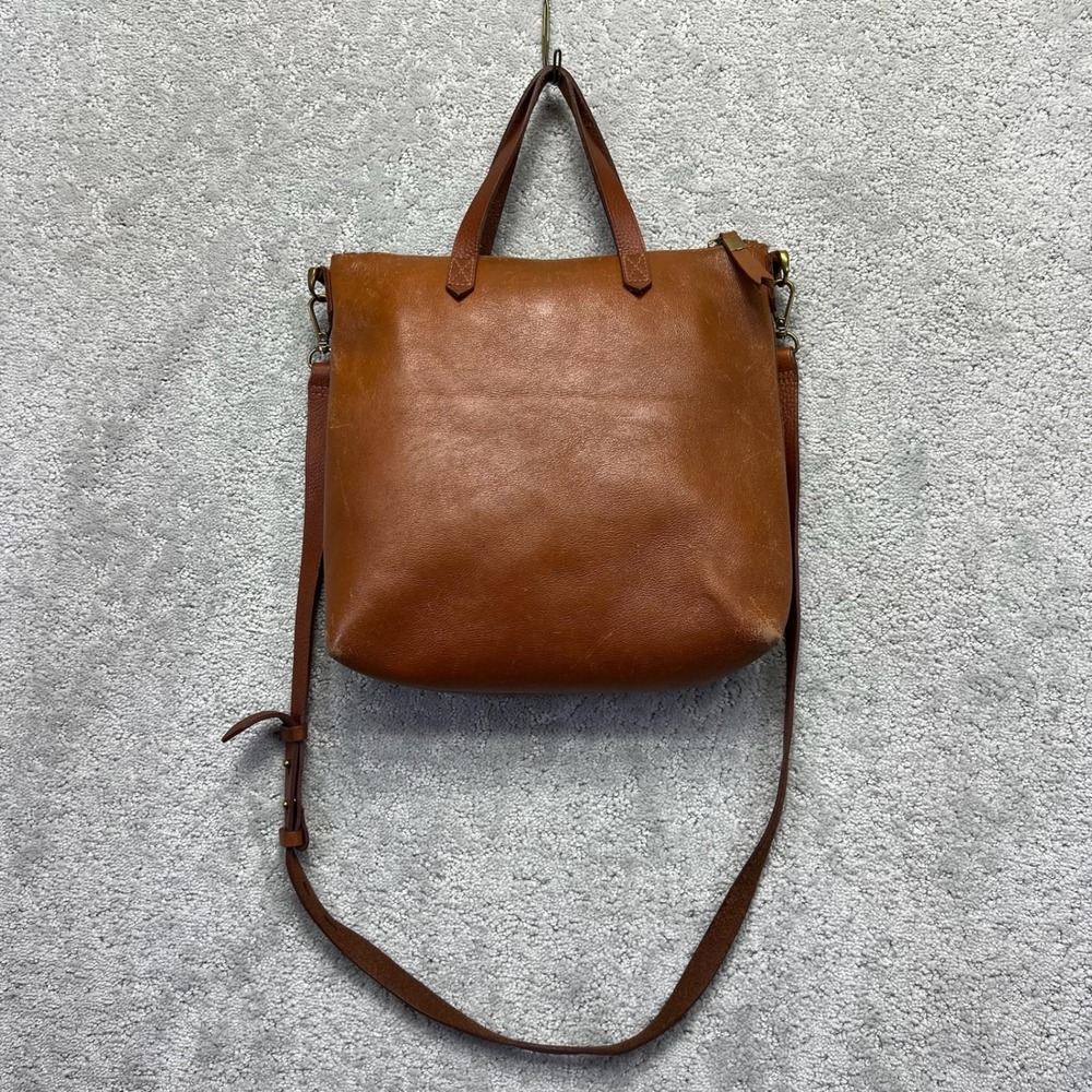 Madewell Crossbody Bag Orange Brown Zip Top Transport Tote English Cuir Leather